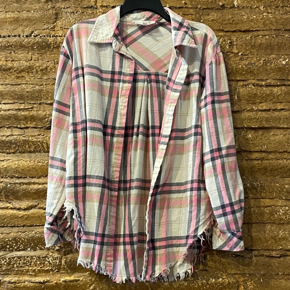 Francesca's Collections Pink Plaid Button Down Shirt